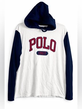 Polo 1967 Ralph Lauren White & Blue Hoodie Size L Large